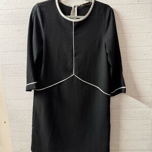 Mo Urban Black Long-Sleeve Shift Dress with White Piping